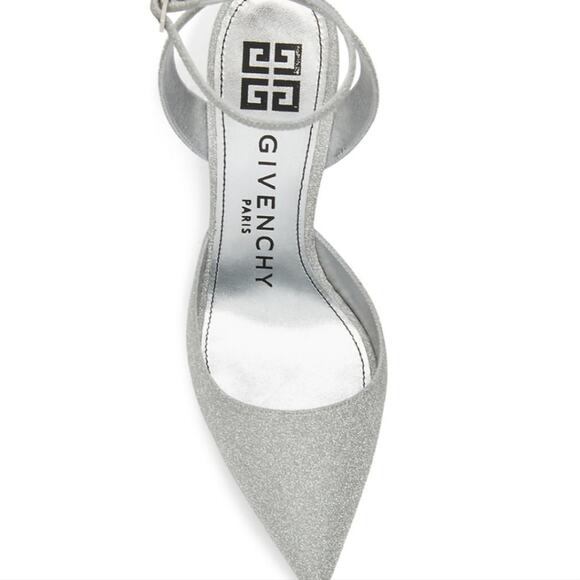 NWT$825 Givenchy Logo Ankle-Strap Silver Glitter Leather Pumps 100 Heels Sz 9 - Picture 7 of 16